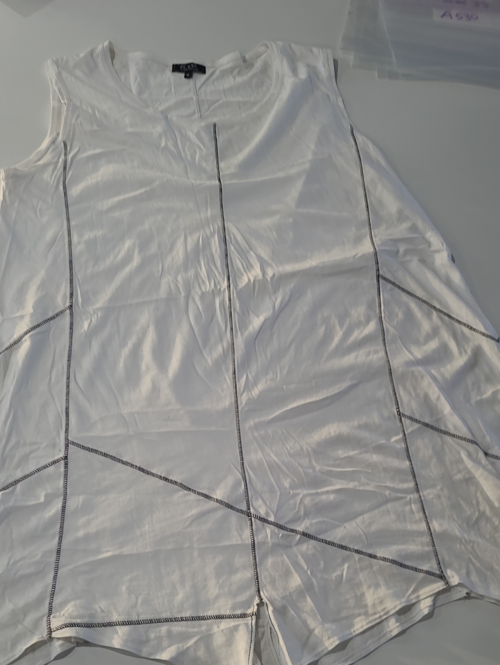 Eileen Fisher White Sleeveless Paneled Tunic with Contrast Stitching